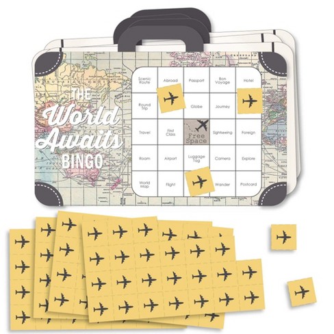 Big Dot of Happiness World Awaits - Bingo Cards and Markers - Travel Themed Party Shaped Bingo Game - Set of 18 - image 1 of 4