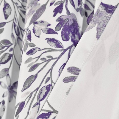 Purple and Gray Floral Blackout Polyester Window Panels