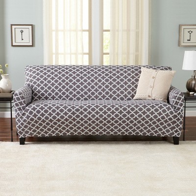 Great Bay Home Stretch Printed Washable Sofa Slipcover (sofa, Charcoal ...