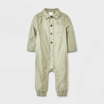 Image of Baby Boys' Flannel Solid Romper - Cat & Jack™ Olive Green 3-6M