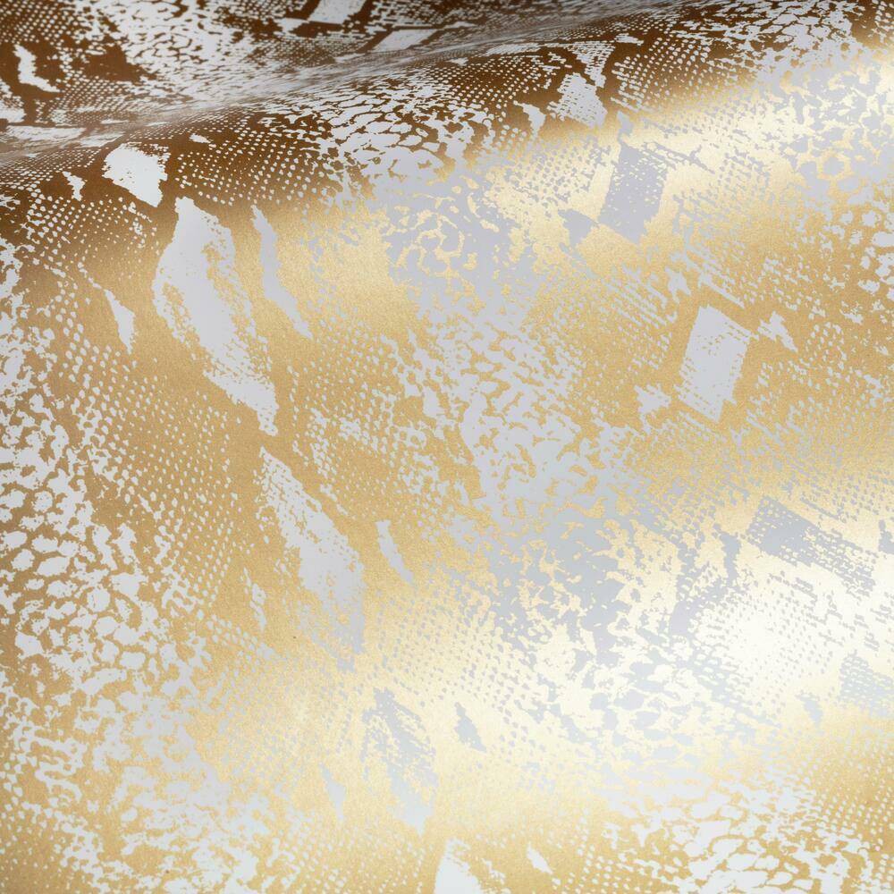 Photos - Wallpaper Roommates Snake Skin Peel & Stick  White/Gold 