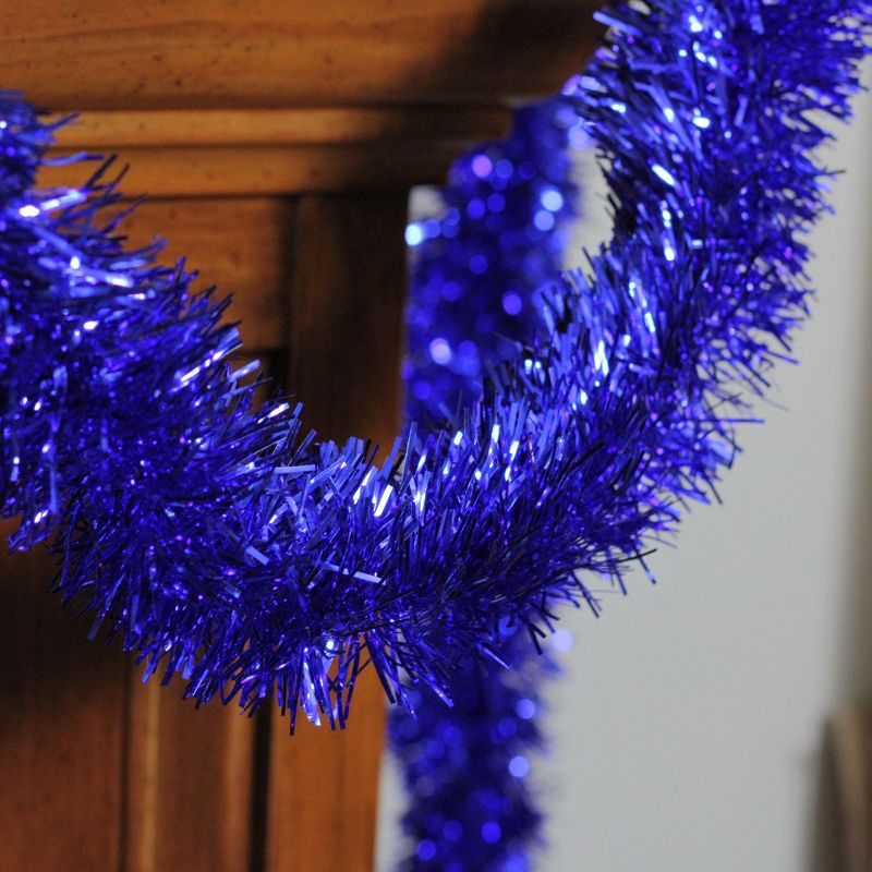 Northlight 50' x 2.5" Unlit Shiny Lavish Blue Foil Tinsel Christmas and Hanukkah Garland, 3 of 5