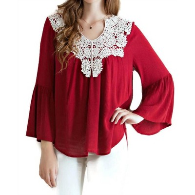 Women's Bell Sleeve Crochet Top - entro