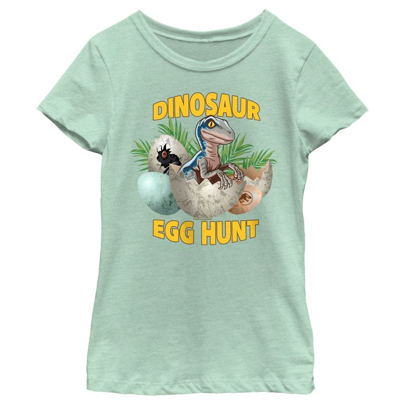 Girl's Jurassic World Easter Velociraptor Dinosaur Egg Hunt T-Shirt, 1 of 5