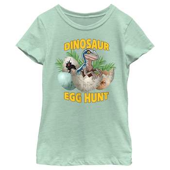 Girl's Jurassic World Easter Velociraptor Dinosaur Egg Hunt T-Shirt