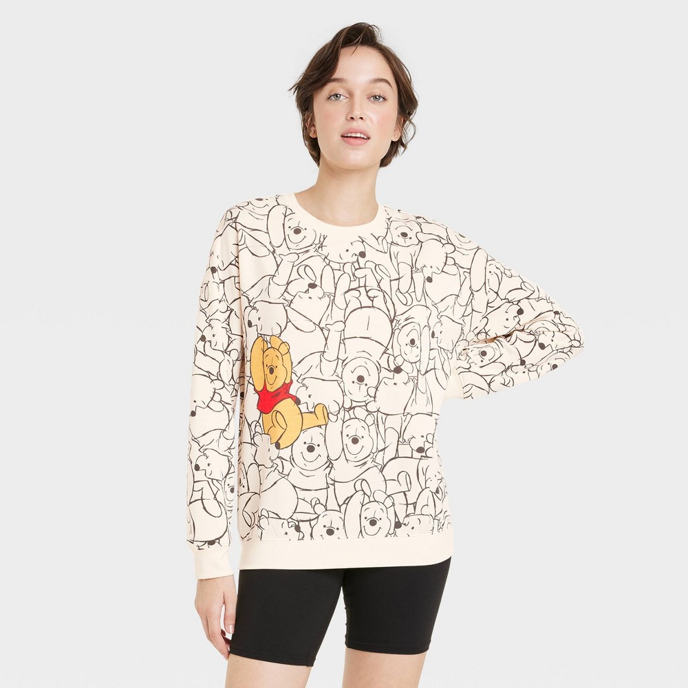 Women's Winnie the Pooh AOP Cozy Graphic Sweatshirt - Tan L