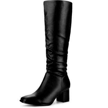 Perphy Women's Thigh High Boots Square Toe Chunky Heel Slouching Knee High Boots