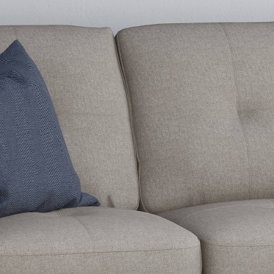 Beige Tufted Fabric Sofa with Natural Wood Legs and Sloped Arms