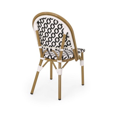 Set of 4 Black and White Bamboo Print Armless Outdoor Bistro Chairs