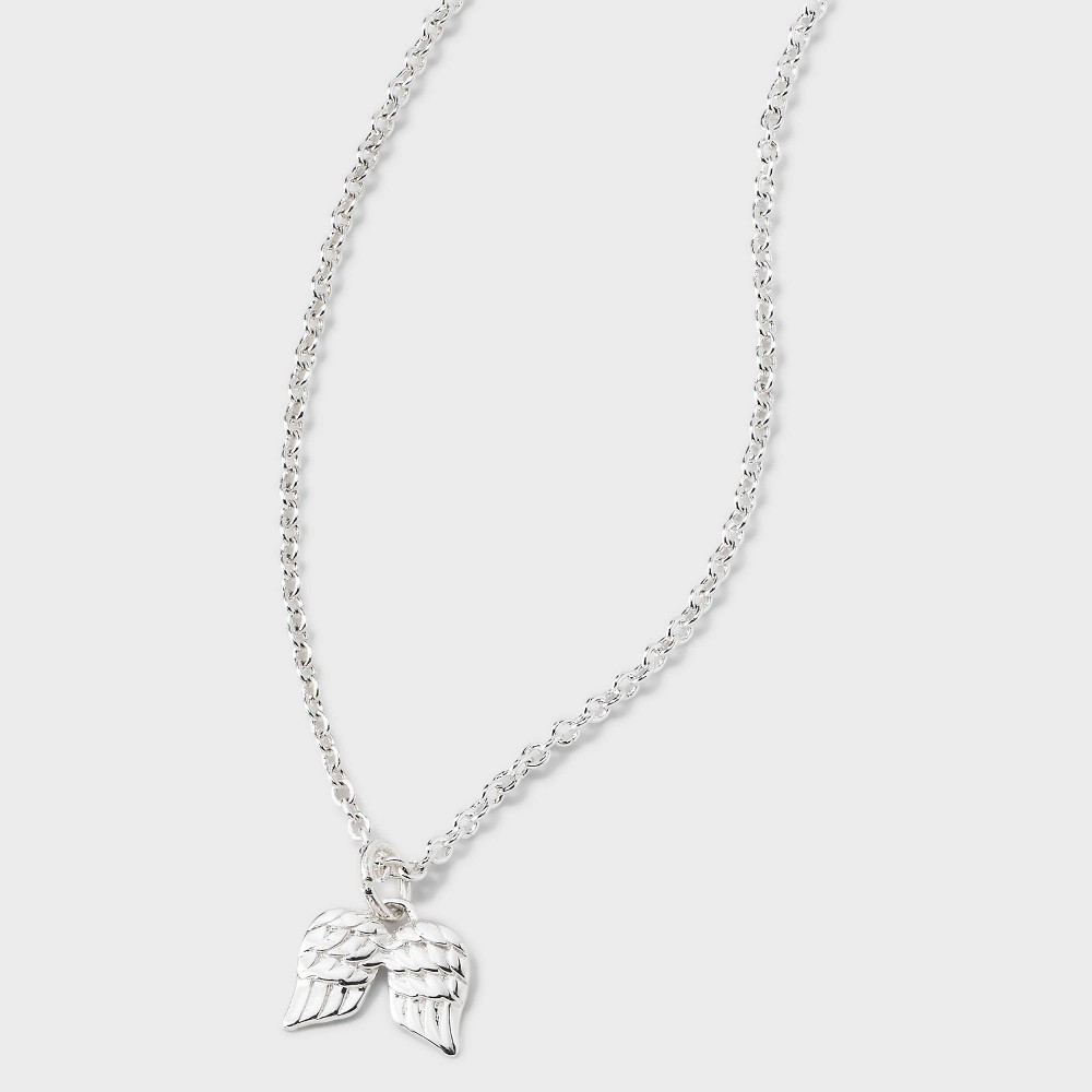 Photos - Pendant / Choker Necklace Silver Plated Angel Wings Pendant Necklace - Silver