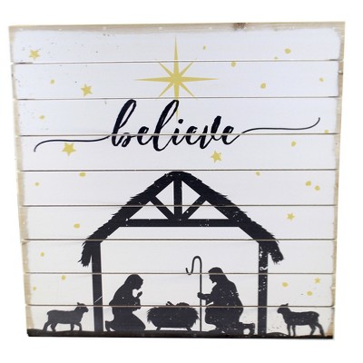 Christmas 14.0" Believe In The Magic Wall Art Manger Mary Joseph Star Holy  -  Freestanding Signs