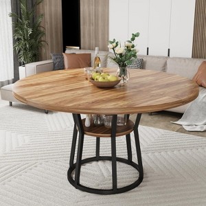 TackView 47''Round Dining Table for 4-6, Farmhouse Dining Room Circle Dinner Table with Storage and Metal Legs,for Living Room,Kitchen - 1 of 4