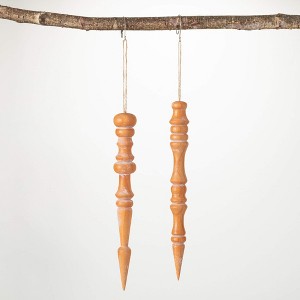 10"H Sullivans Wooden Finial Ornament - Set of 2  Brown Christmas Ornaments - 1 of 2