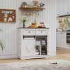 39inSliding Barn Door Buffet Sideboard Storage Cabinet Coffee Bar with Storage and 2 Drawers, Coffee Storage Cabinet for Dining Room,White - 4 of 4