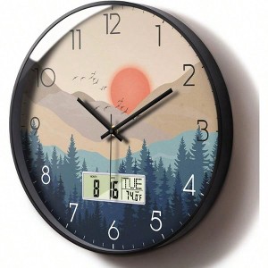 Large Digital Clock, 12 Inch. Displays Time, Date, Temp, Sunset. Silent Battery Powered for Kitchen, Office, Bathroom - 1 of 4