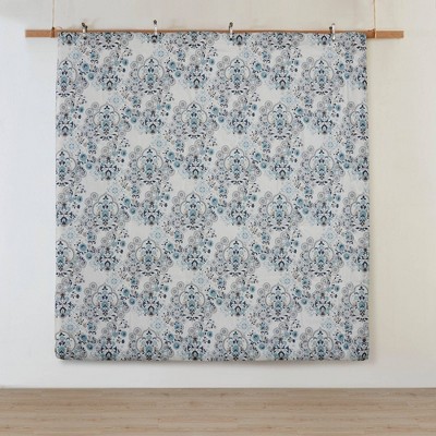 Blue Floral Cotton Down Alternative Comforter Set, Full