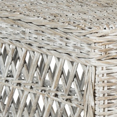 White Wash Wicker and Mahogany Square Coffee Table
