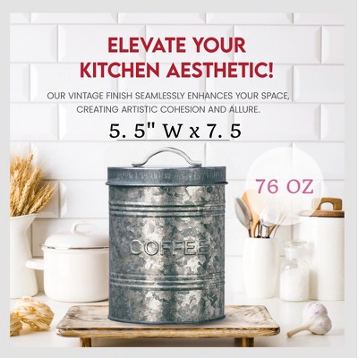 Amici Home Farmhouse Kitchen Coffee Canister, Galvanized Metal Organizer Jar with Airtight Silicone Seal - Rustic 76 Oz. Food Storage Container — фото 5