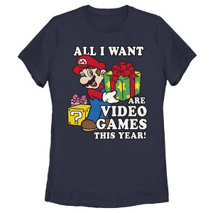 Women's Nintendo Christmas Mario All I Want Are Video Games T-Shirt - 1 of 4