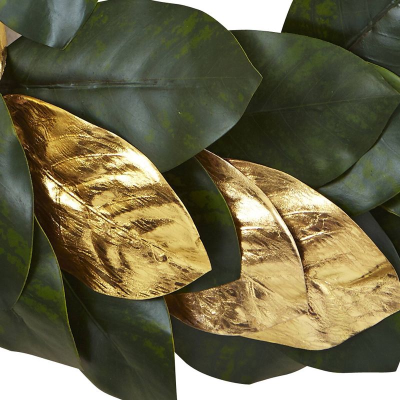 22&#34; Artificial Magnolia Leaf Wreath Gold - Nearly Natural, 4 of 5