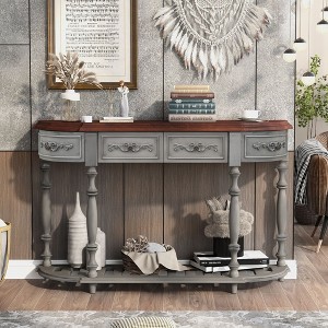 Kumasinova 52" Curved Console Table with Drawers,Entryway Table with Storage Shelf,Modern Sofa Table for Living Room,Hallway - 1 of 4