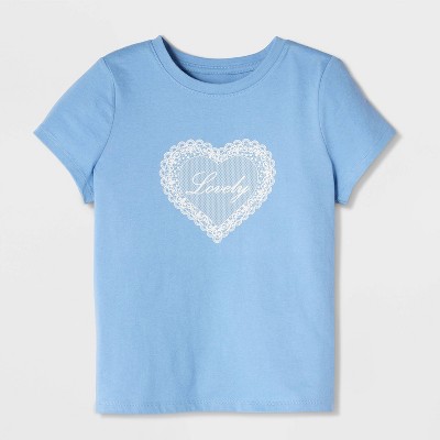 Детские футболки Cat & Jack Girls' Short Sleeve 100% Cotton 'Lace Heart' Graphic T-Shirt - Cat & Jack™ Blue M — фото 2