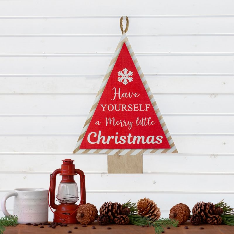 Northlight 16” Red and White Merry Little Christmas Tree Wooden Hanging Wall Sign, 2 of 5