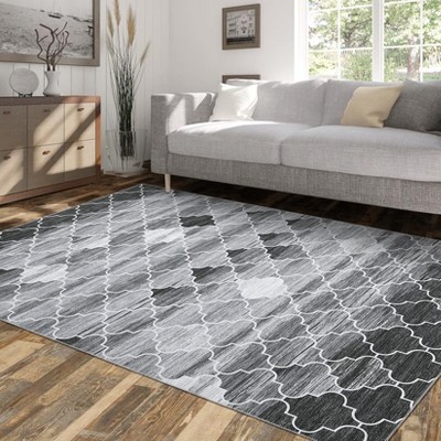 Area Rugs Geometric Neutral Living Room Rug Stain-Resistant Low Pile Non Slip Indoor
