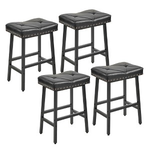 VECELO 24" Counter Height Bar Stools Set of 2/4/6, PU Leather Upholstered Barstools with Metal Frame, Backless Dining Chairs for Kitchen Island, Black - 1 of 4
