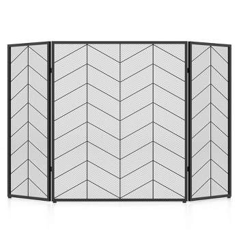 Costway 52 x 31 Inch Fireplace Screen 3-Panel Spark Guard with Chevron Herringbone Pattern