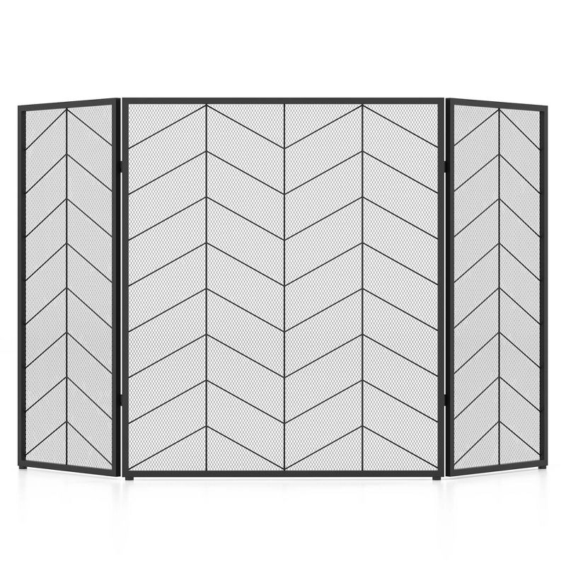 Costway 52 x 31 Inch Fireplace Screen 3-Panel Spark Guard with Chevron Herringbone Pattern, 1 of 10