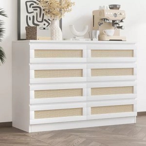 Dresser for Bedroom, Rattan 6/8 Drawer Dresser for Closet, Double Wood Dressers & Chest of Drawers, For Bedroom/Living Room/Entryway, Natural - 1 of 4
