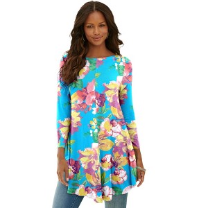 Roaman's Women's Plus Size Boatneck Swing Ultra Drape Tunic - 1 of 4
