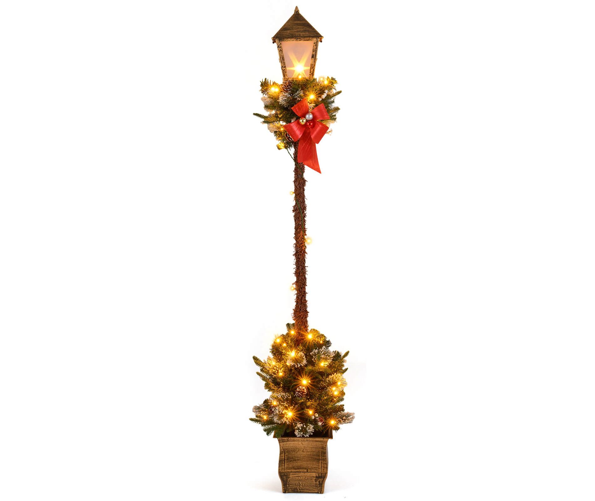 Costway 6.1 FT Christmas Pre-lit Street Lamp with Artificial Greenery,LED Lights for Porch