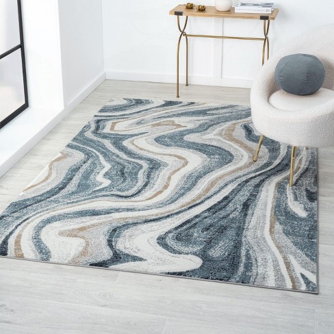 LUXE WEAVERS Marble Collection Gray 4x5 Modern Abstract Swirl