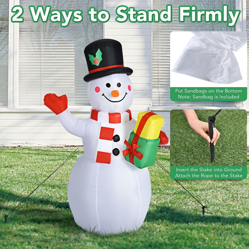 5 FT Tall Snowman Inflatable Blow up Inflatable w/Built-in Colorful LED Lights, 5 of 13