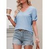 Women’s V-Neck Waisted Dress with Lotus Sleeves and Irregular Hem Dress - 3 of 4