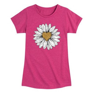 Girls' - Instant Message - Leopard Print Heart Daisy Fitted Short Sleeve Graphic T-Shirt - 1 of 4