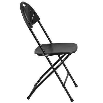 Hercules Series 650 lb Capacity Black Plastic Fan Back Folding Chair