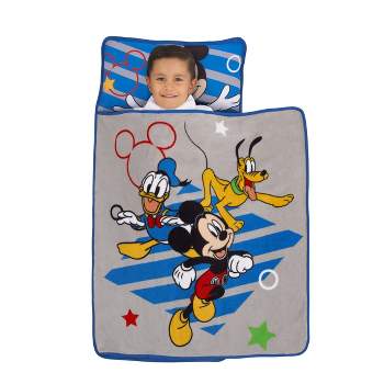 Disney Mickey Mouse Clubhouse Buddies Padded Toddler Nap Mat With Built In Pillow, Fleece Blanket, and Name Label for Daycare, Kindergarten or Travel