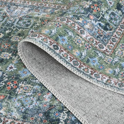 Vintage Floral Printed Oriental Area Rug, 9x12 Washable, Stain-Resistant