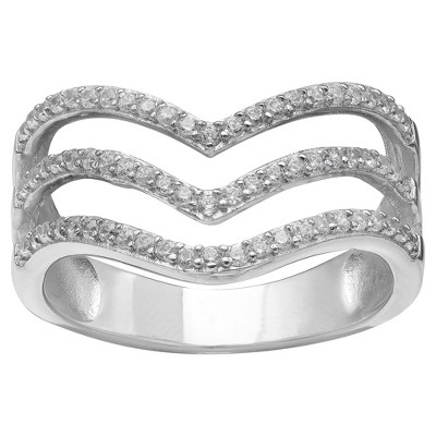 Women's Pave Cubic Zirconia Triple V Ring in Sterling Silver Size - Clear/Gray