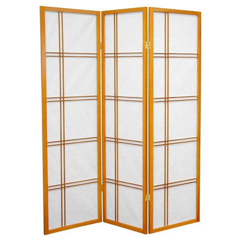 5 ft. Tall Double Cross Shoji Screen - Honey (3 Panels) - Oriental Furniture