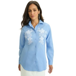 Jessica London Women's Plus Size Applique Poplin Shirt - 1 of 4