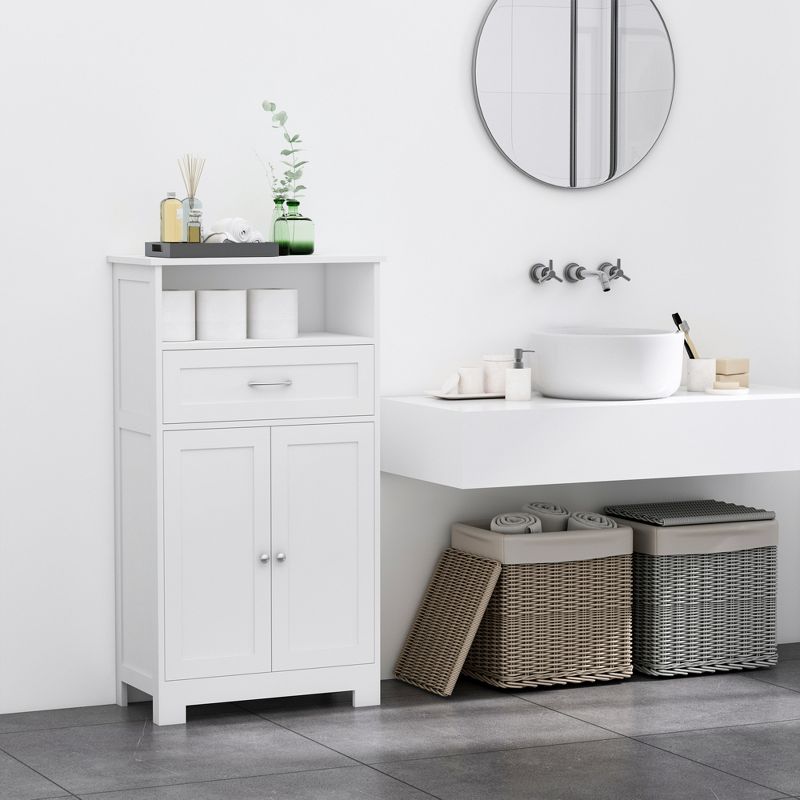 kleankin Modern Floor Bathroom Storage Cabinet Free Standing Cupboard with Drawer and Adjustable Shelf, Entryway Living Room Organizer, 4 of 10