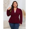 Coolmee Womens Blazers Casual Business Knit Blazer for Work Long Puff Sleeve Lapel Blazer Suit Jackets 3XL Wine Red - 2 of 4