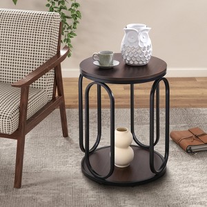 Bekrvio 19.7" Round Wood End Table, 2-Tier Industrial Side Table with Metal Frame - 1 of 4