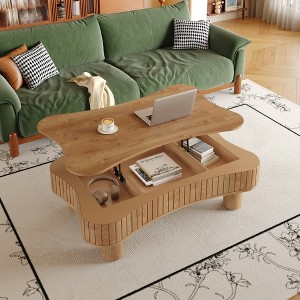 VYNXARIA Lift Top Coffee Table for Living Room 42"£¬Fluted Panel Hidden Storage£¬Light Brown - 1 of 4