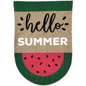 Watermelon Summer Burlap Garden Flag Hello Summer 18" x 12.5" Briarwood Lane - 1 of 4