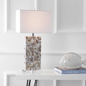 29" Cannon Seashell and Crystal Table Lamp (Includes LED Light Bulb) Beige - JONATHAN Y: Modern Linen Shade, UL Listed, JYL1059A - 1 of 4